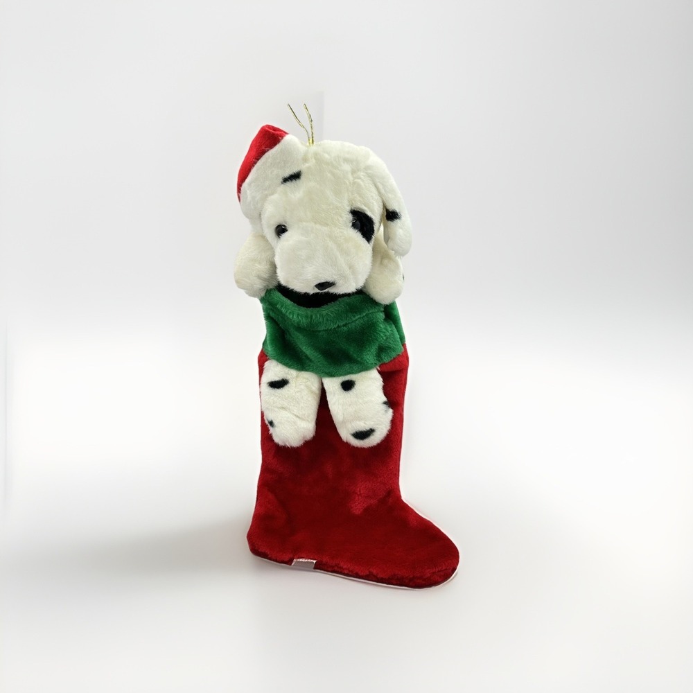 VTG Chosun Dalmatian Dog Plush Christmas Stocking 22" Santa Hat Holiday Decor